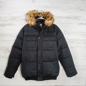 NEW Ecko Black Puffy Winter Coat Fur Hood